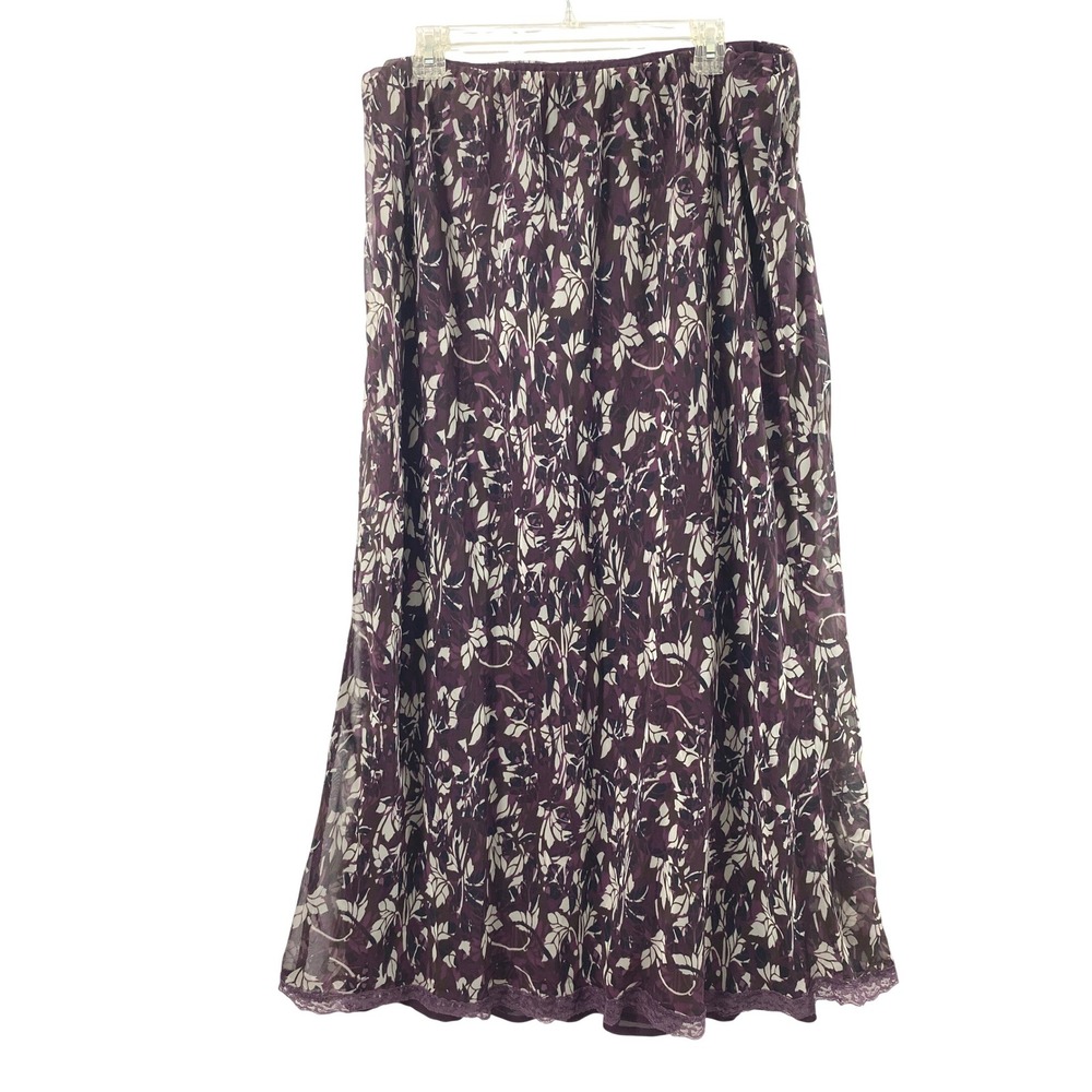 Cato Maxi Skirt‎ Womens 22/24W Purple Floral Sheer Overlay Lace Trim Whimsigoth